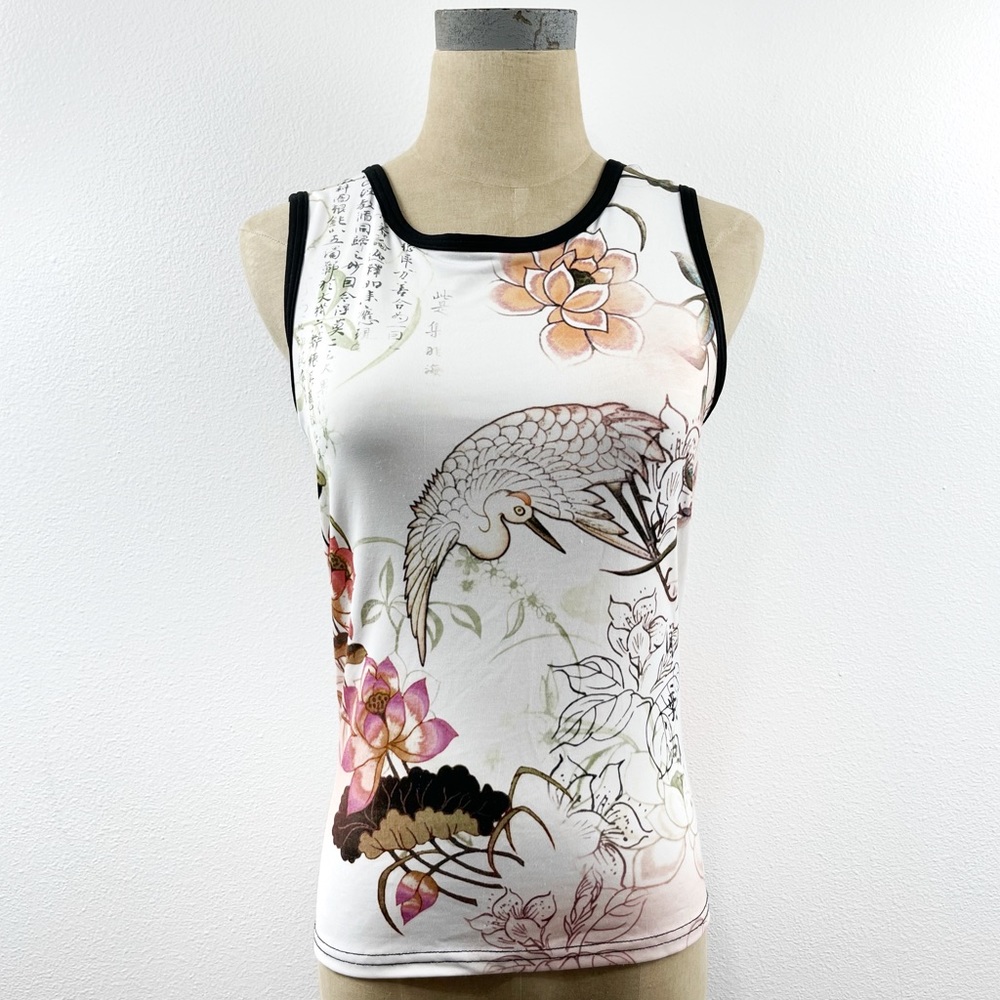 Vintage 90’s Soft Surroundings Asian Bird Floral Print Tank Top Medium